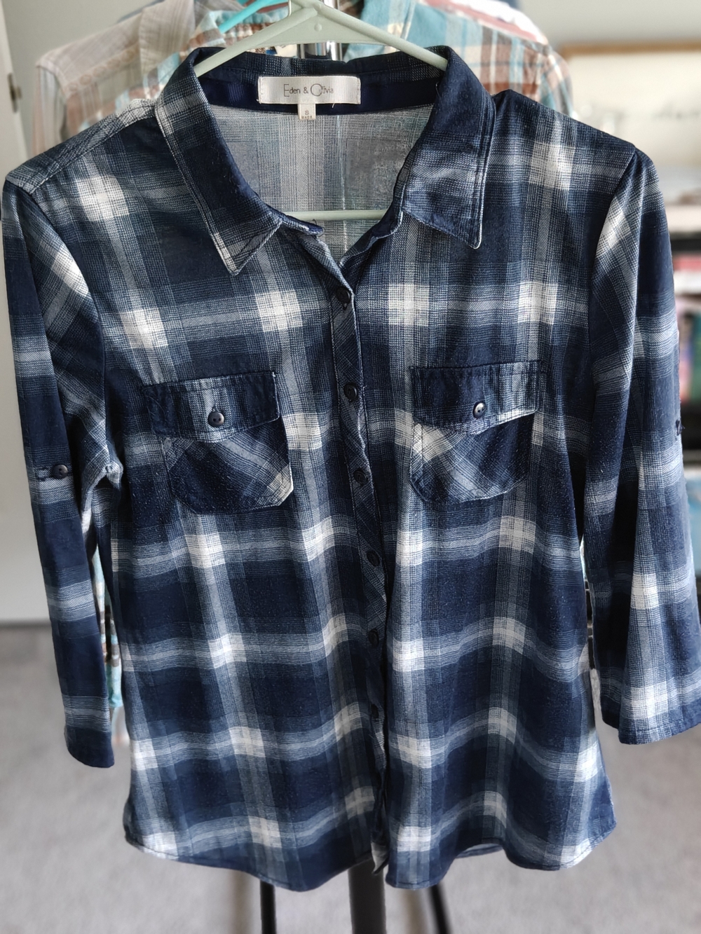 Eden & Olivia Navy Blue Plaid Button-Up Shirt